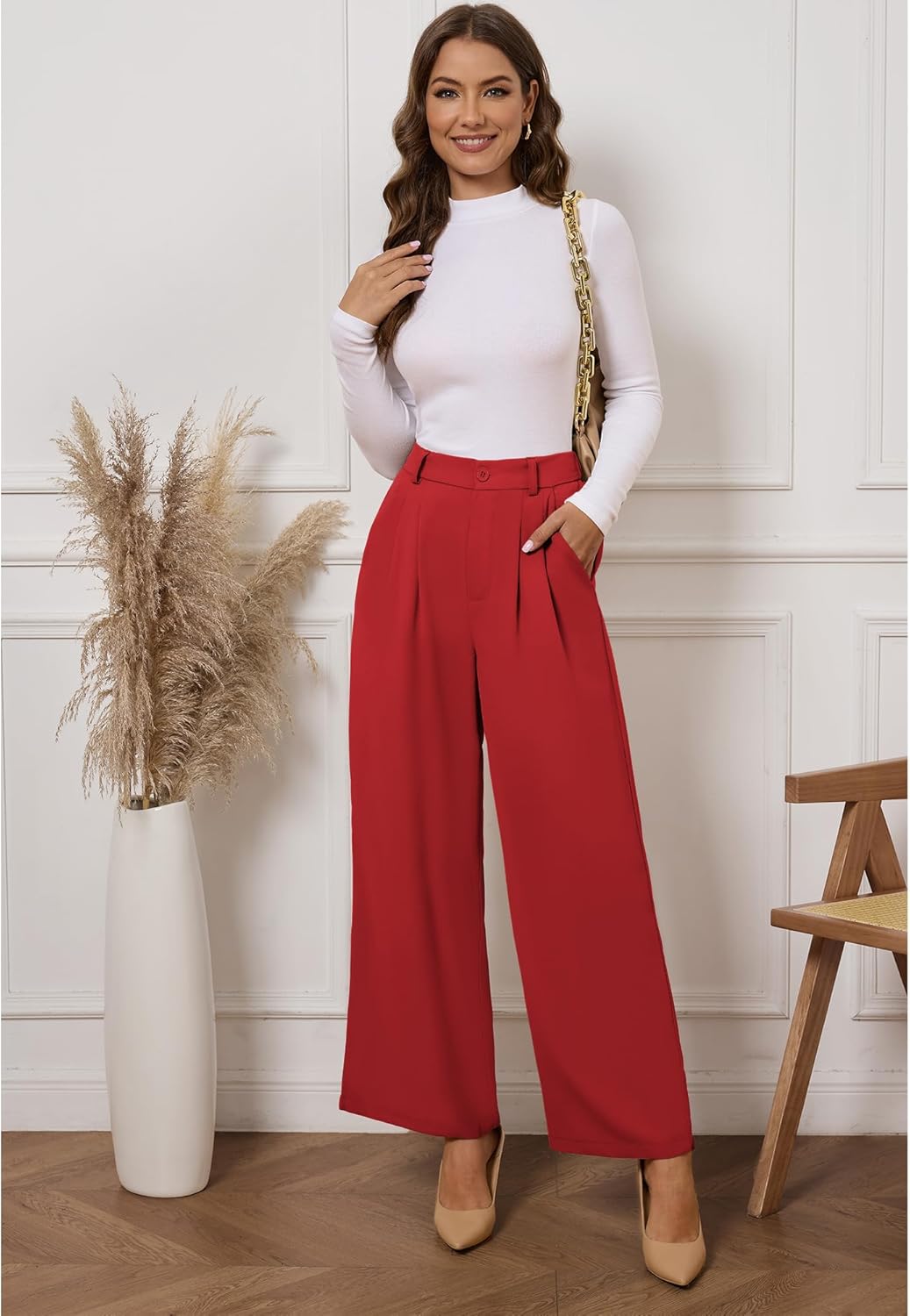 GRAPENT Wide Leg Pants for Women Work Business Casual High Waisted Dressy Pants Flowy Trousers Office - Image 4