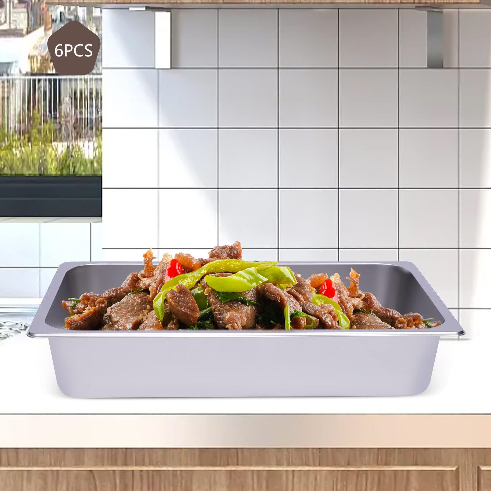 Gastronormbehälter Edelstahl, 6 Stück Speisenwärmer Behälter Großem Fassungsvermögen Dampftischpfannen für Chafing Dish Saladette