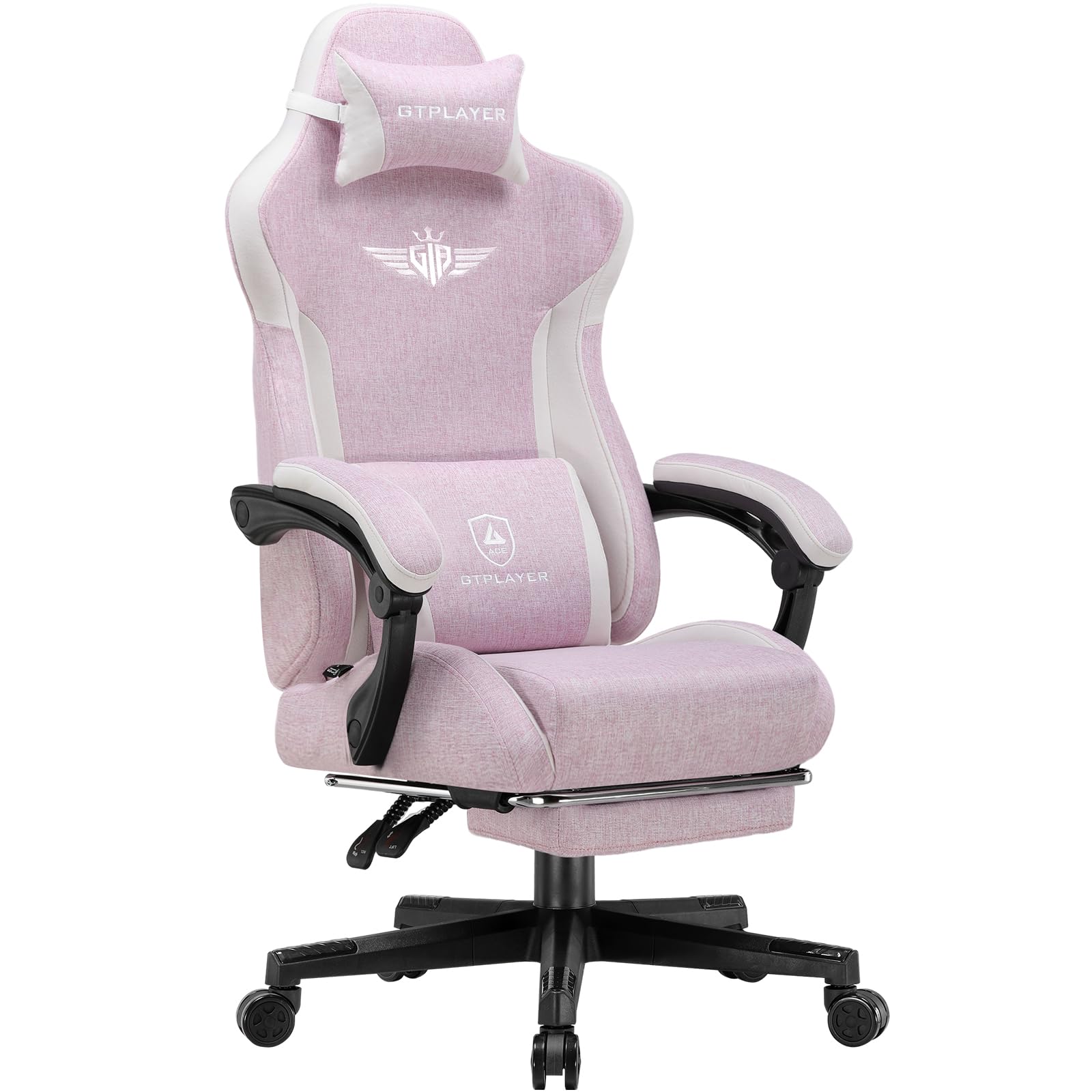 GTPLAYER Silla Gamer, ergonómica de Lino con Soporte Lumbar, Silla de Ordenador con Respaldo ampliado, soporta hasta 150 kg, Color Rosa