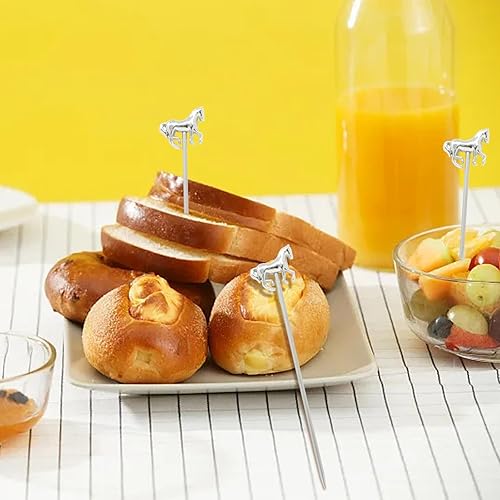 Miniatura 7 de Honbay 5 palillos reutilizables de acero inoxidable para cócteles, frutas, alimentos, hamburguesas, palillos de dientes para magdalenas, sándwich,