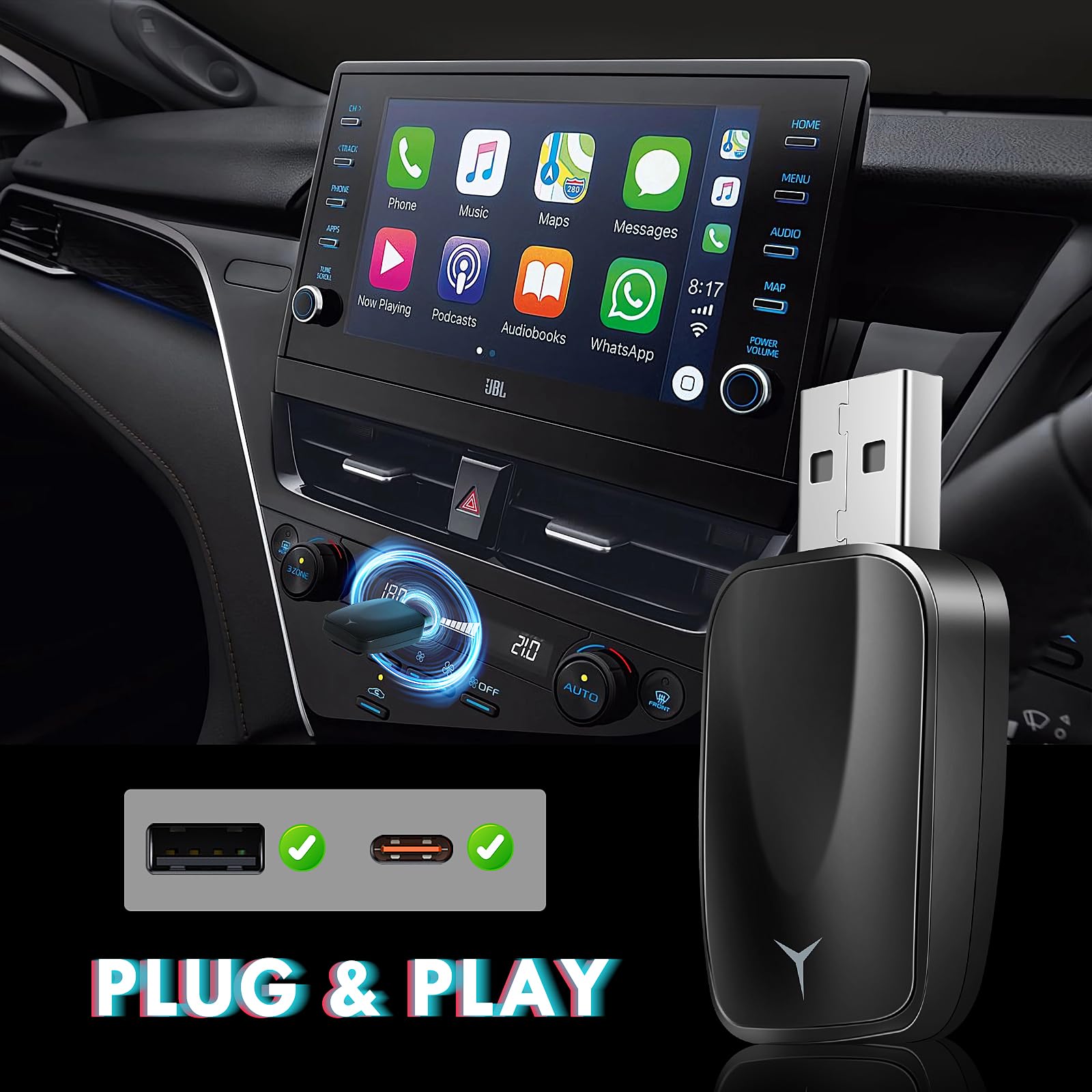 Adattatore Wireless CARPLAY EUAKEE - Converti Il Cablato In Wireless Per Auto - Foto 8