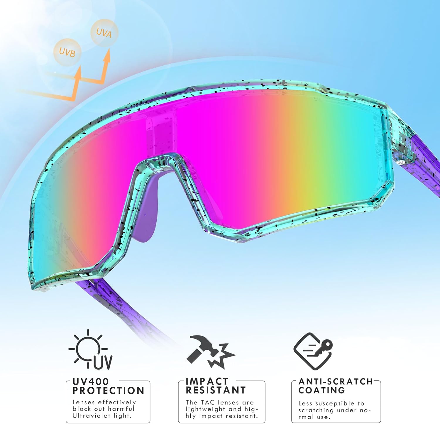 Polarized Sports Sunglasses,UV400 Protection Outdoor Glasses for Men Women Youth Baseball Cycling Running Driving Golf