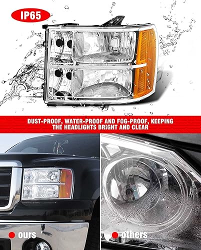 Miniatura 7 de Para 2007, 2008, 2009, 2010, 2011, 2012, 2013, 2014, compatible con GMC Sierra 07-13 GMC Sierra 150007-14 GMC Sierra 2500HD 3500HD, carcasa cromada,