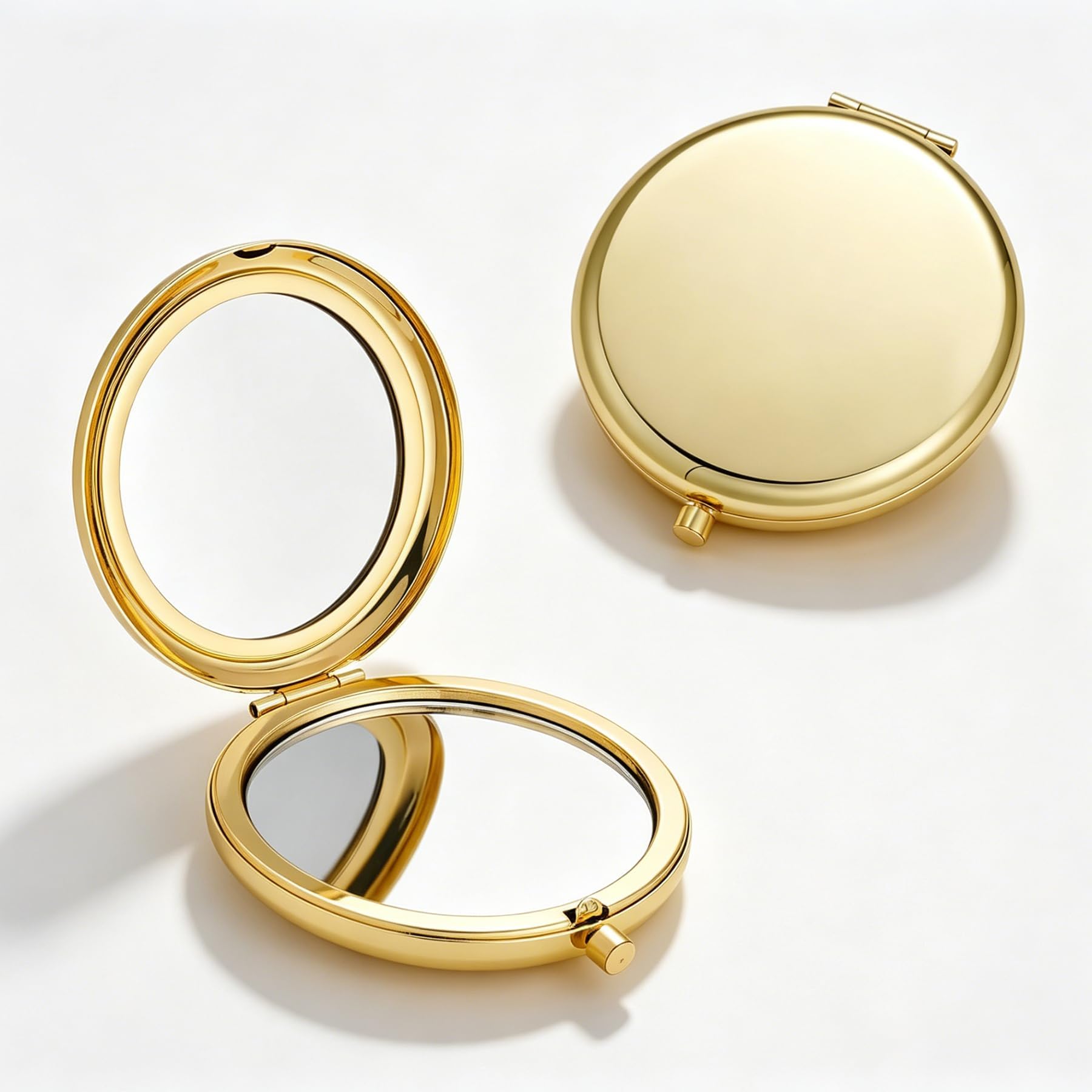 2 Pack Double Sided Makeup Mirror, 1X 2X Magnification Round Metal Shell, Portable Gold Compact Pocket Mirror for Purse Travel