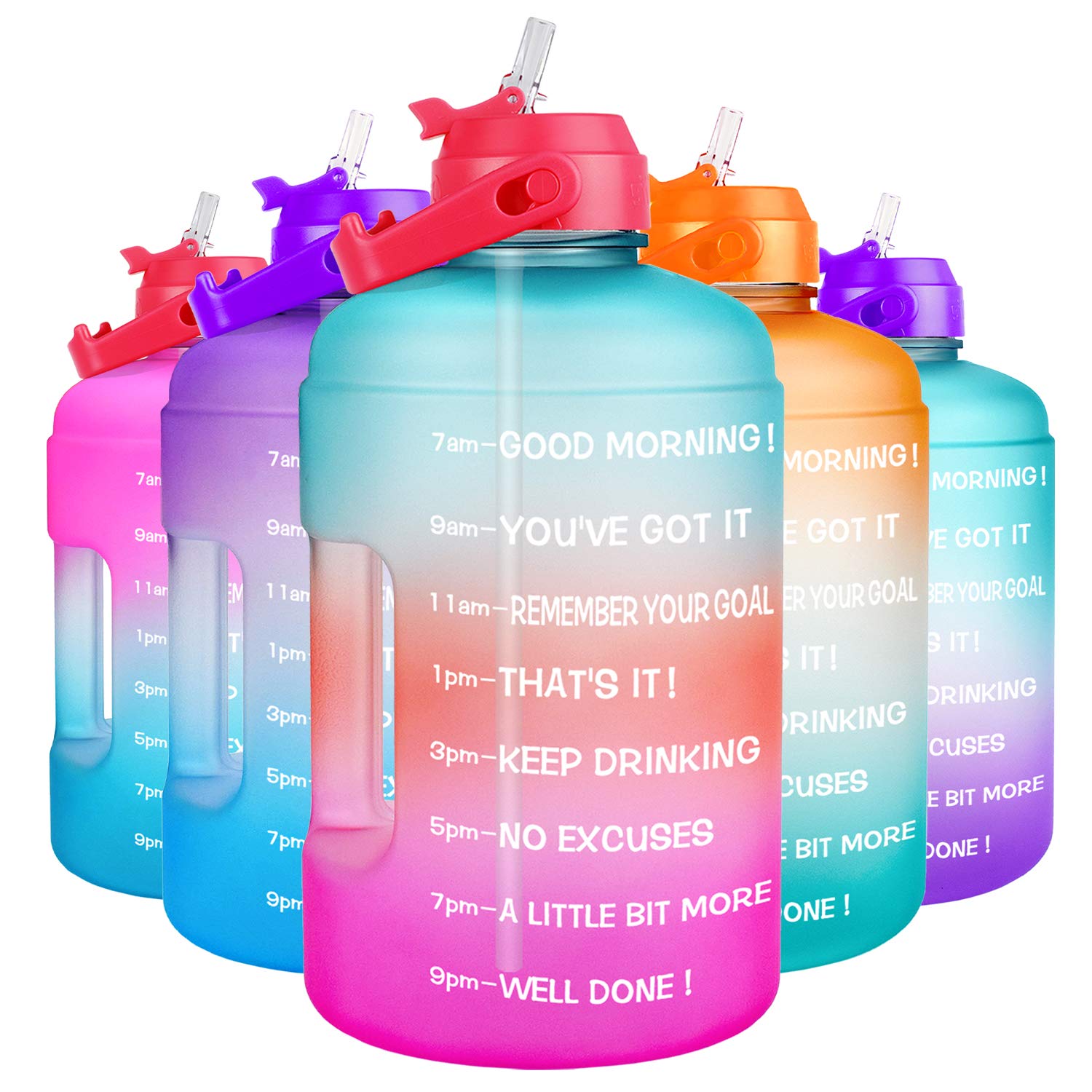 QuiFit 1 Gallon Water Bottle - with Straw & Motivational Time Marker Leak-Proof BPA Free Reusable Gym Sports Outdoor Large(128OZ/73OZ) Capacity Water