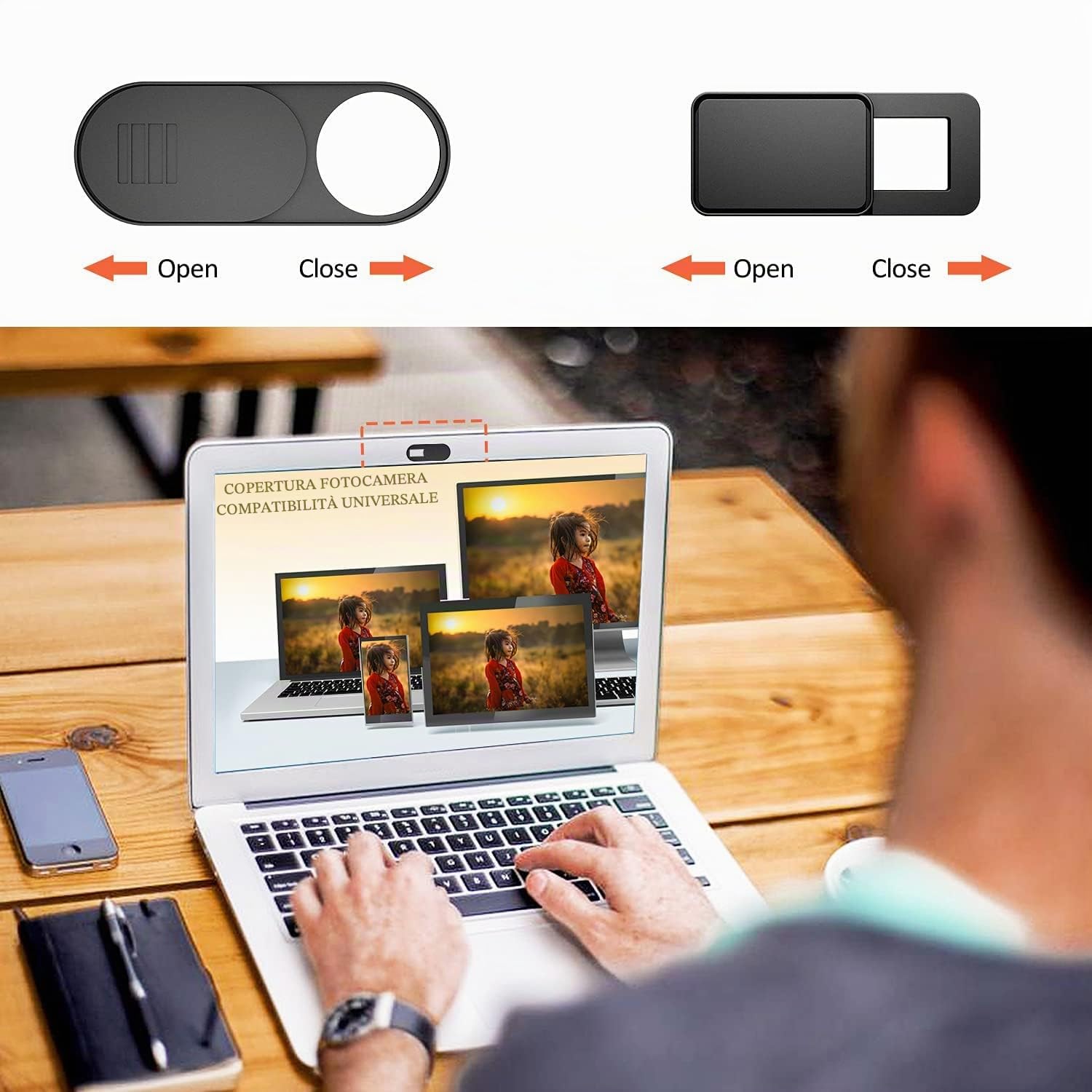 Copri Webcam Ultra-sottile per Laptop, iMac, MacBook Pro, Nero (6 Pezzi)