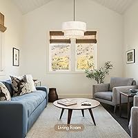 Vista 6 de 16 Inch Modern Farmhouse Chandelier – Layered Linen Strips Hanging Pendant Light, Dimmable Rustic Lighting Fixture for Dining Room, Kitchen Island