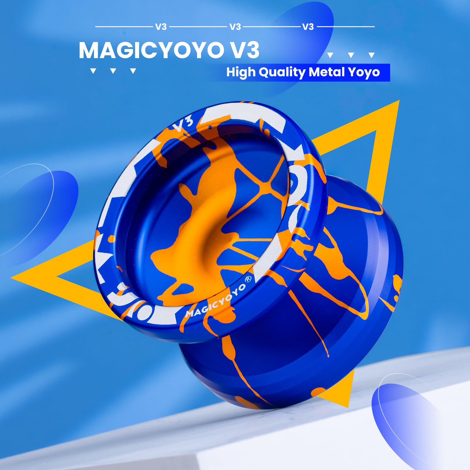 MAGICYOYO V3 Responsive Yoyo for Kids 8-12 , Professional Yoyo for Adult, Dual Purpose Metal Yo-yo with KK Bearing + 12 Yoyos Strings, Bearing Removal, Axle, Yo yo Case (Blue Glod Splash)