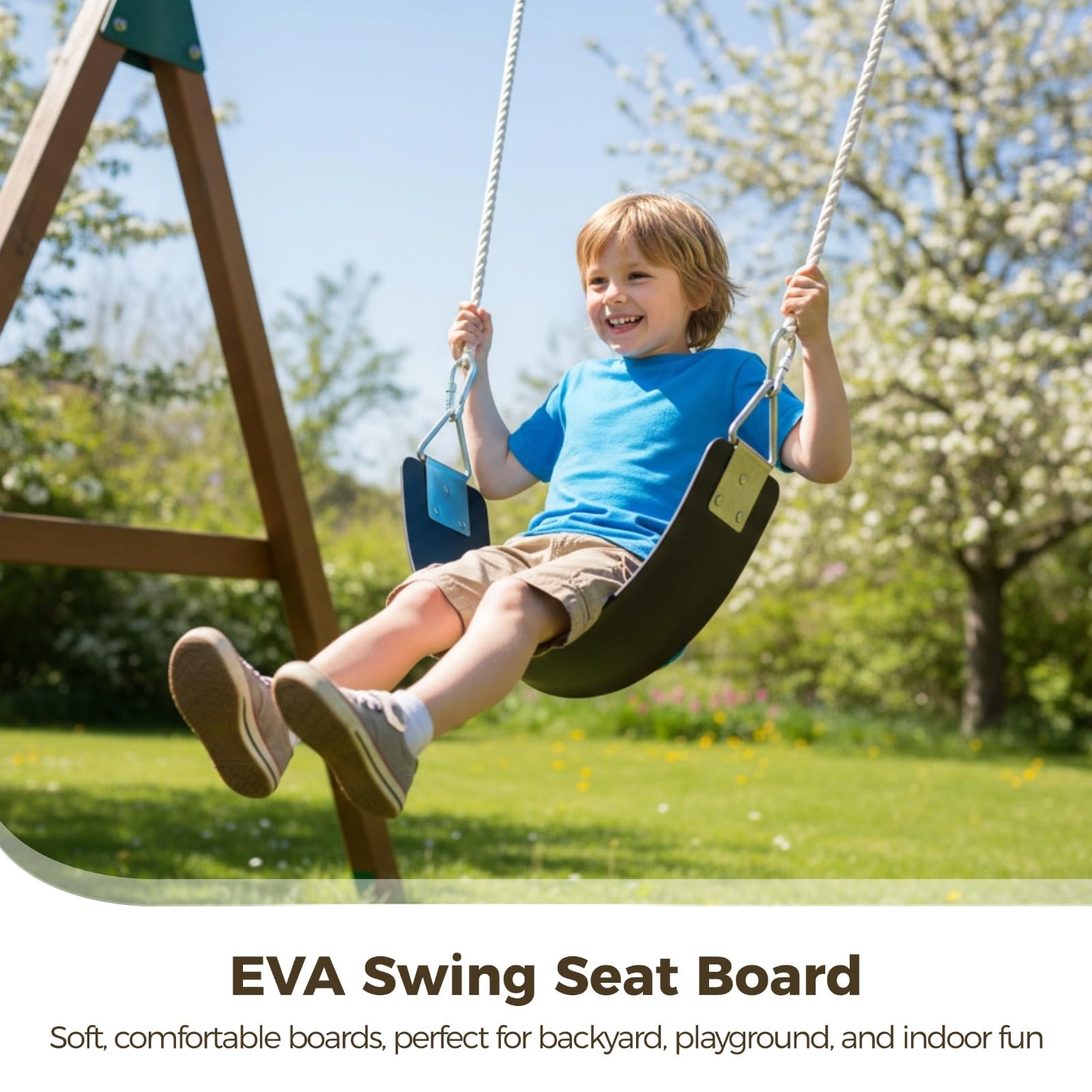 2 STK. Schaukelbrett-Ersatzboard, 24 Zoll weiches Eva-Schaukelbrett mit dreieckigem Stahlring und Sicherungskarabiner für Garten, Spielplatz, Innen- und Außenschaukelsets, Schwarz