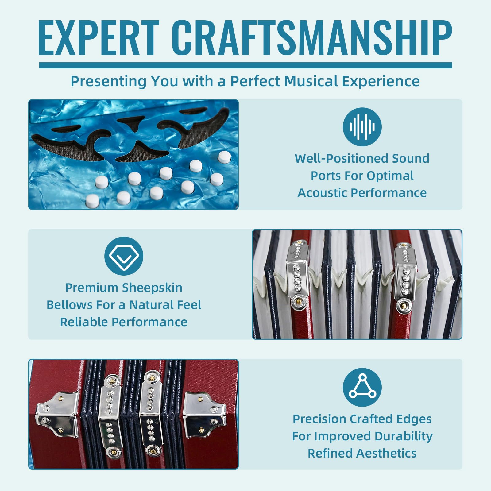 Concertina a fisarmonica a 20 tasti, per adulti, fisarmonica professionale per principianti, cinturino da polso regolabile, accessori per strumenti musicali con custodia per il trasporto, armonica a