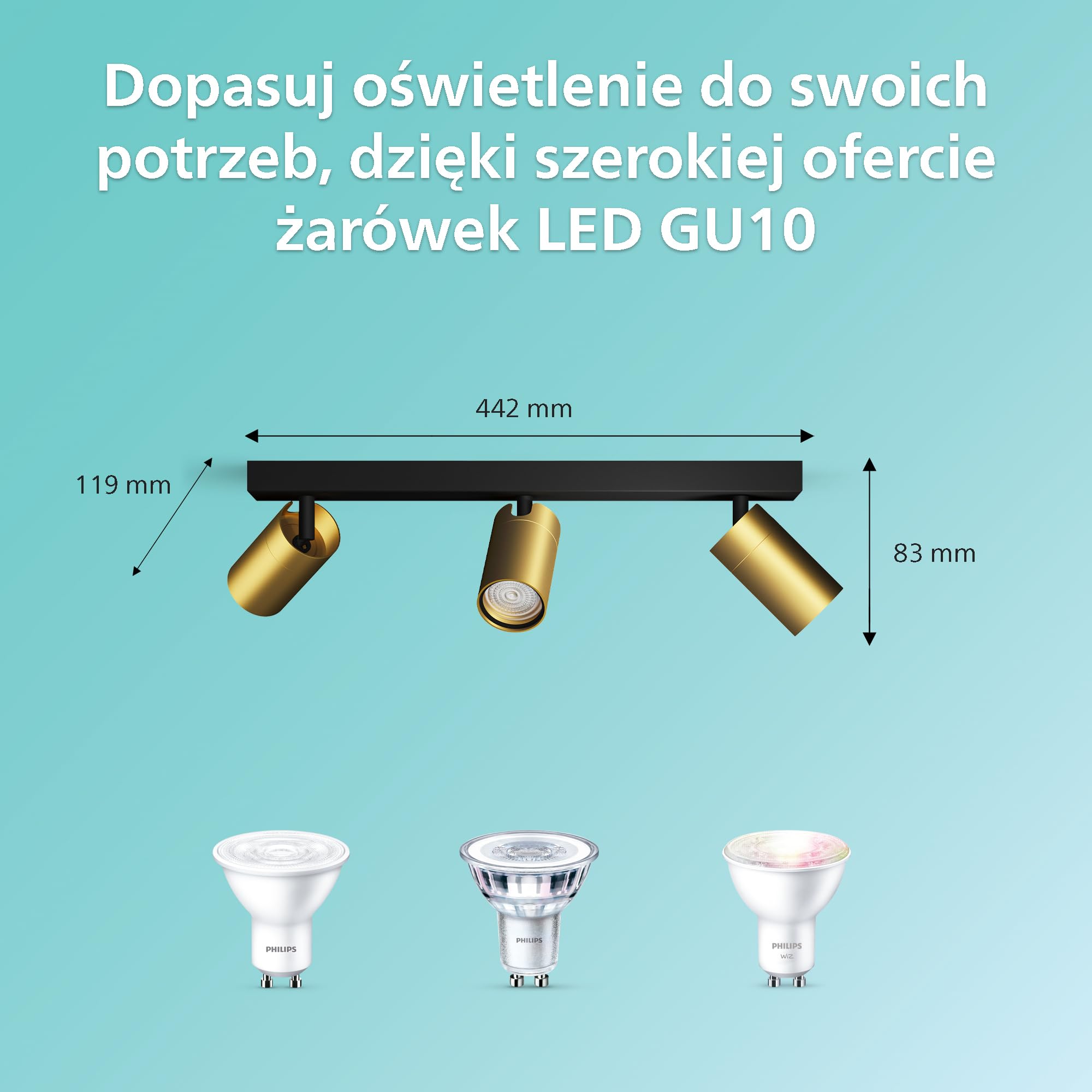 Philips Idris 3-głowicowa, lampa GU10 nie wchodzi w zakres dostawy, mosiądz, IP44, wodoodporna