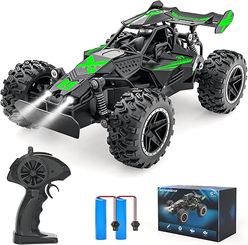 ACAMMZAR Auto de control remoto, 118 de alta velocidad RC para niños, 20 KMH Monster RC Truck todoterreno con luces juguetes para niños, verde