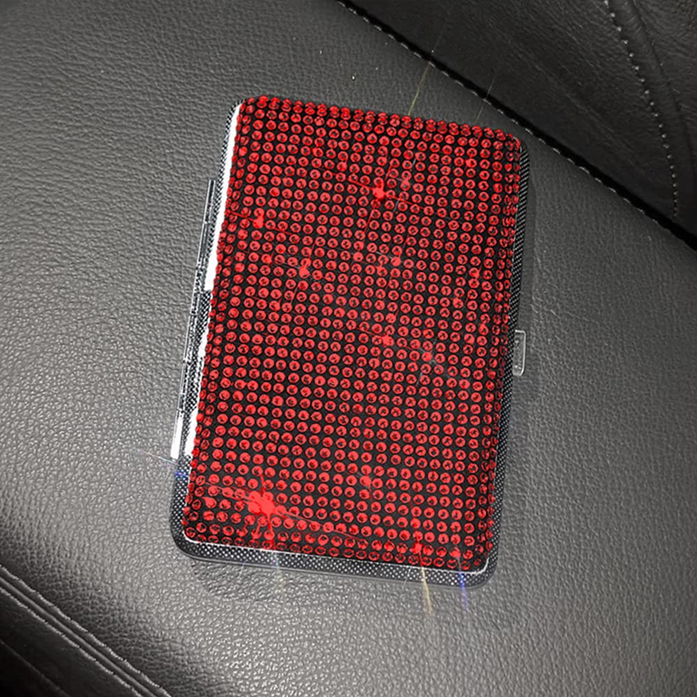 Women Metal Cigarette Case Bling Crystal Cigarette Box Spring Clip Open Pocket Holder for 14 Cigarettes (Silver)
