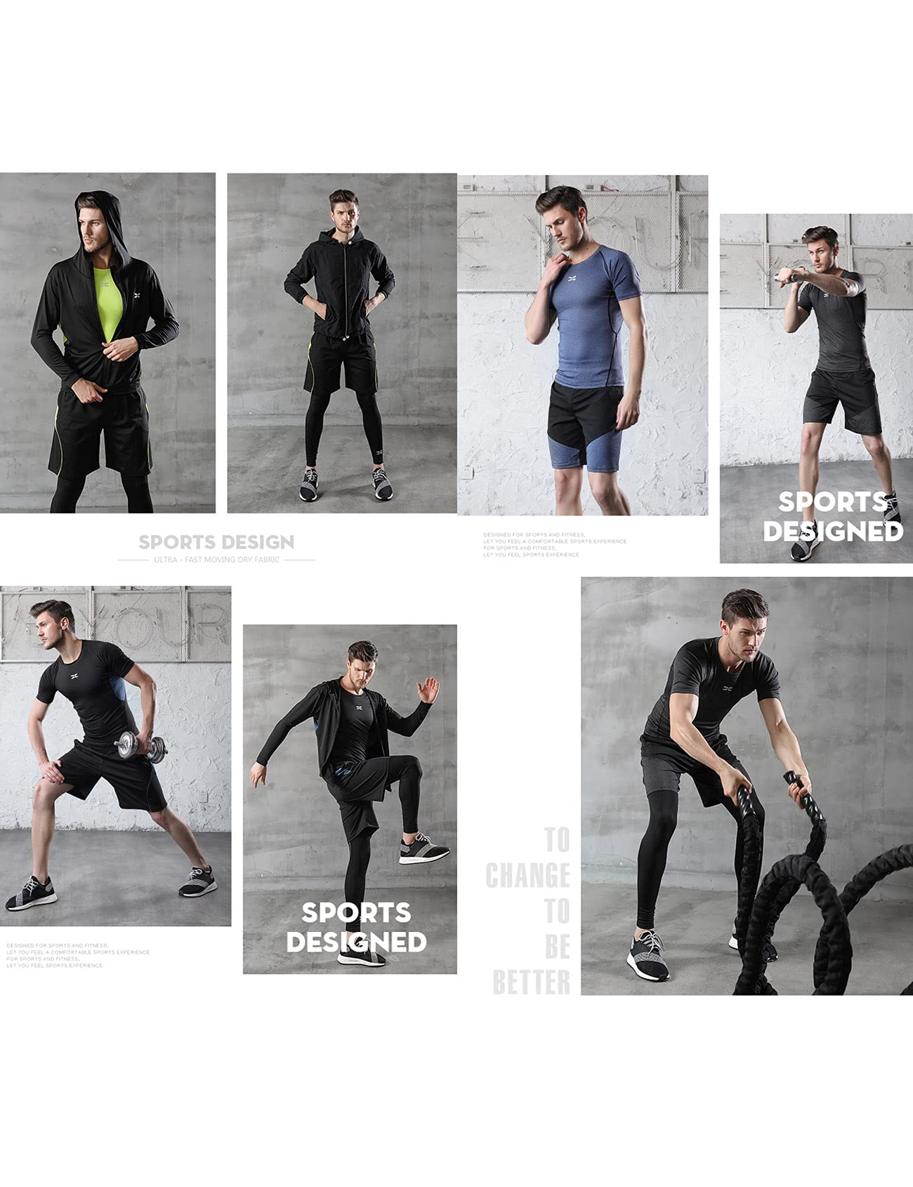 Jueshanzj Ropa de fitness medias de los hombres equipo de gimnasio correr baloncesto entrenamiento de secado rápido traje deportivo, Black-6-piece set, XL