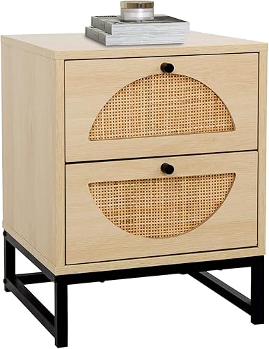 Miniatura 9 de Recaceik Ratten - Mesita de noche, armario de mesa de noche natural con 2 cajones de almacenamiento y patas de metal, estante rústico para mesita de