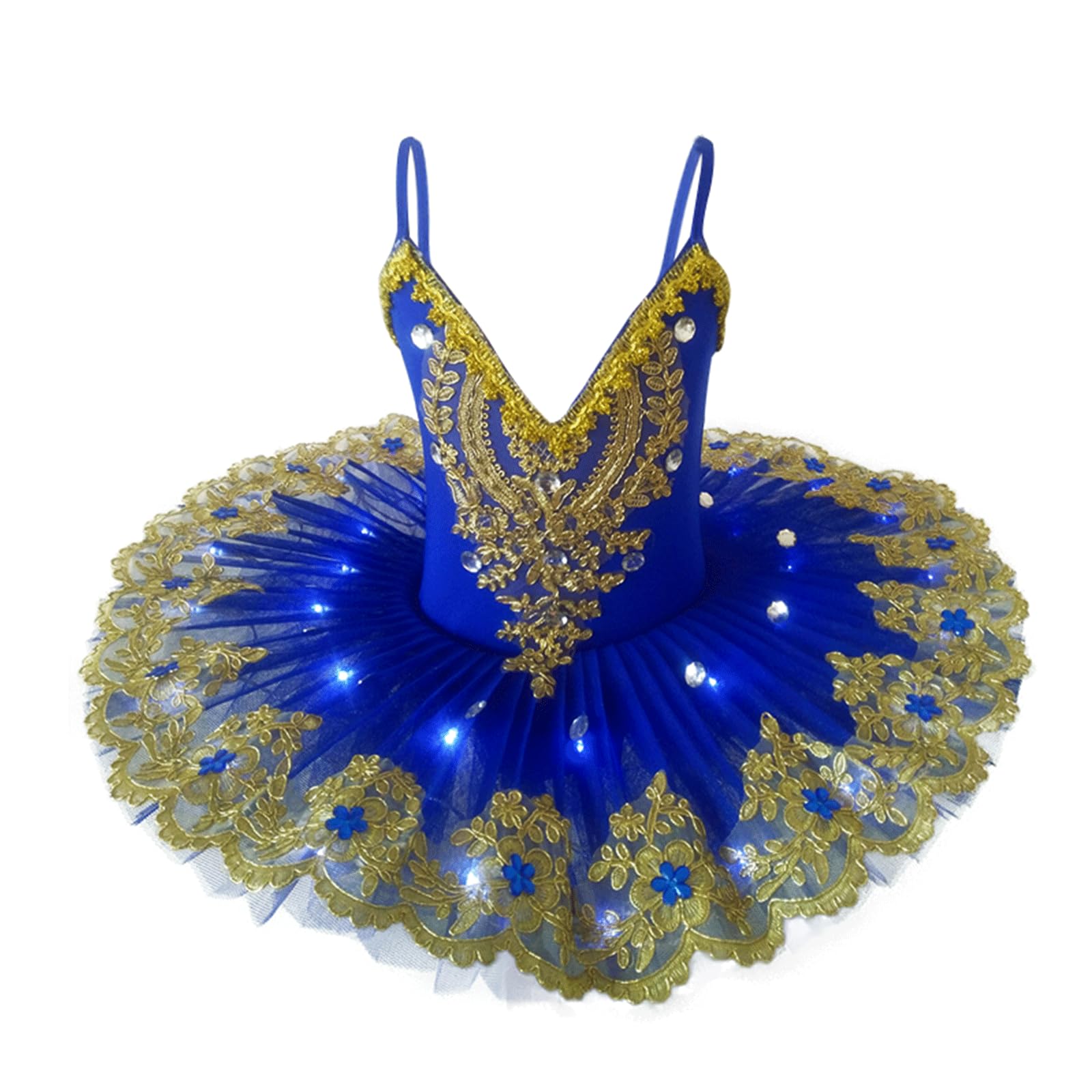 FGRID Vestido de Ballet Profesional para niñas con Lago de Cisne, Leotardo LED, tutú de Bailarina, Camisola Encaje con Lentejuelas, Disfraz de Baile de Cisne con panqueque