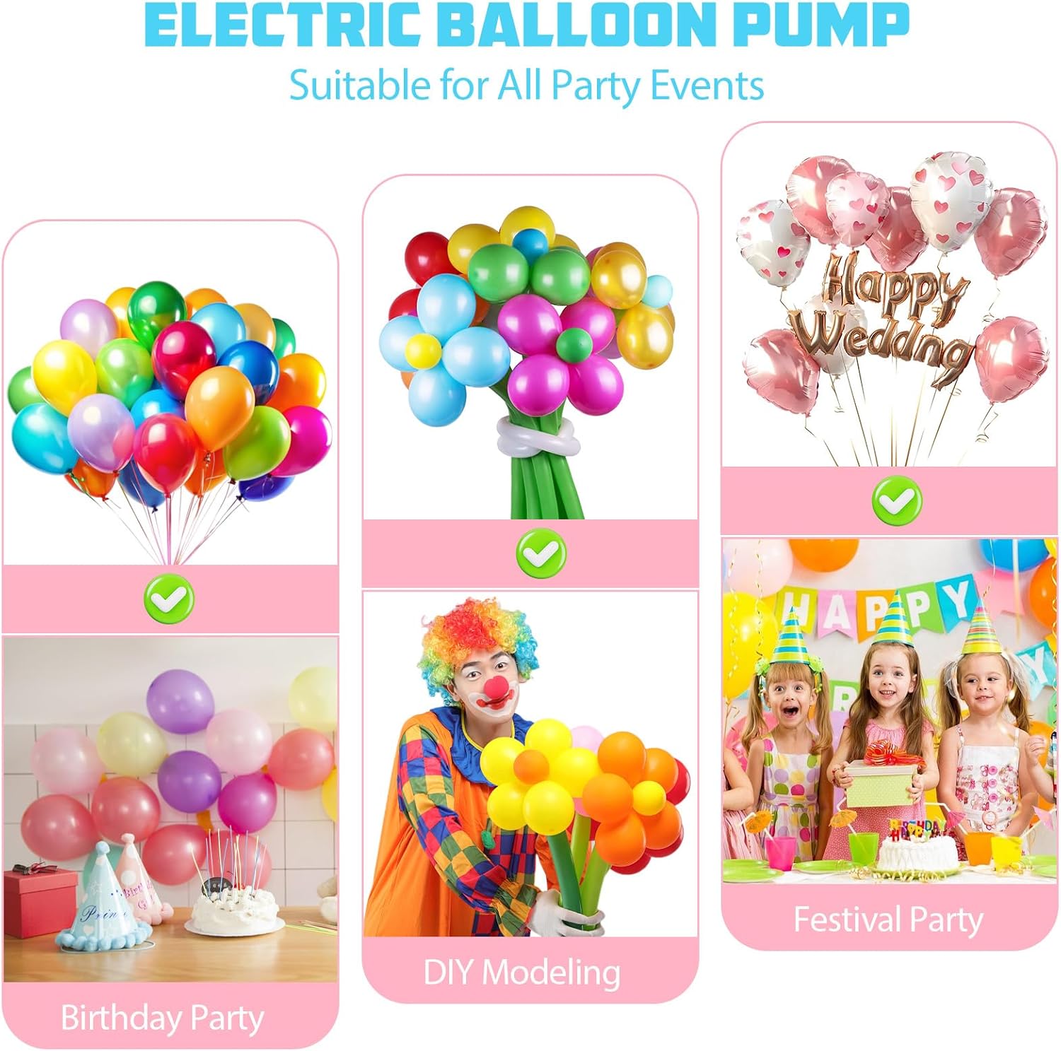 Biapian Blue Pink Electric Balloon Pump, 3-in-1 Portable Air Pump and Christmas Balloon Garland Arch Kit, 115 PCS Xmas Balloon Decorations with Pink Red Green Latex Balloons