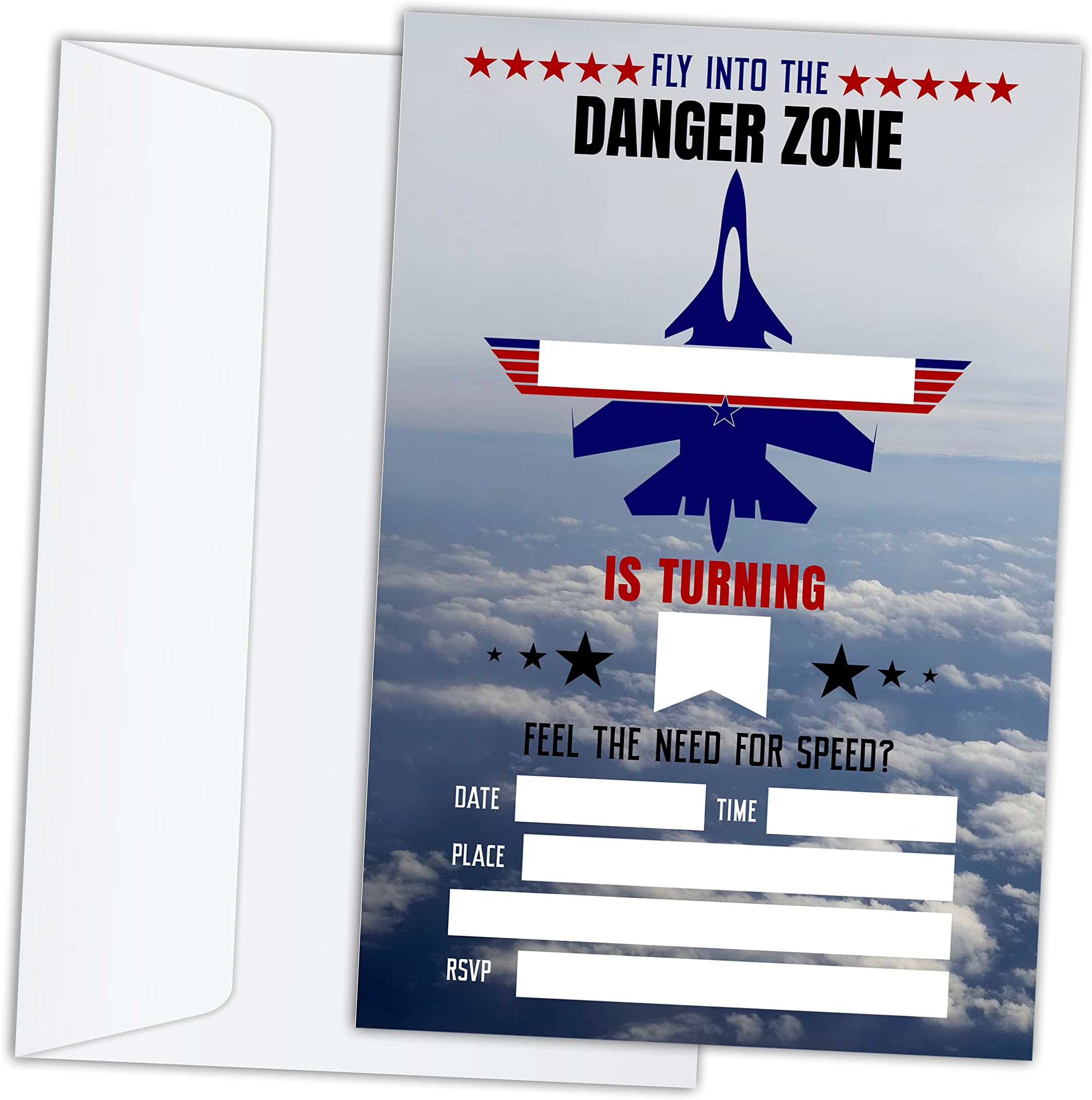 Birthday Invitations Cards with Envelopes Set of 20 - Jet Flying Birthday Party Invitations for Kids, Boys or Girls, Kids Party Celebration, Supplies/BDAY041