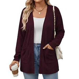 Womens Plus Size Cardigan Sweater Open Front Casual Knit Long Sleeve Cardigan 2025 Fall Lightweight Cover up