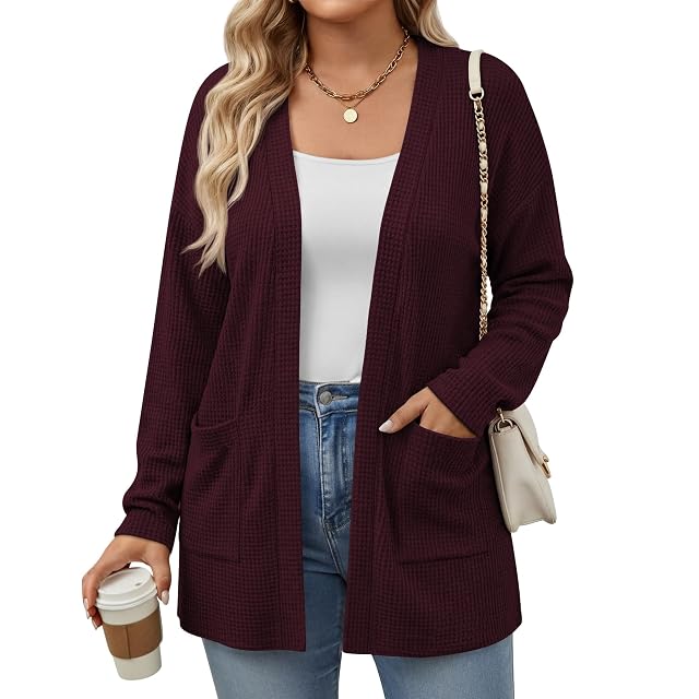 Womens Plus Size Cardigan Sweater Open Front Casual Knit Long Sleeve Cardigan 2025 Fall Lightweight Cover up
