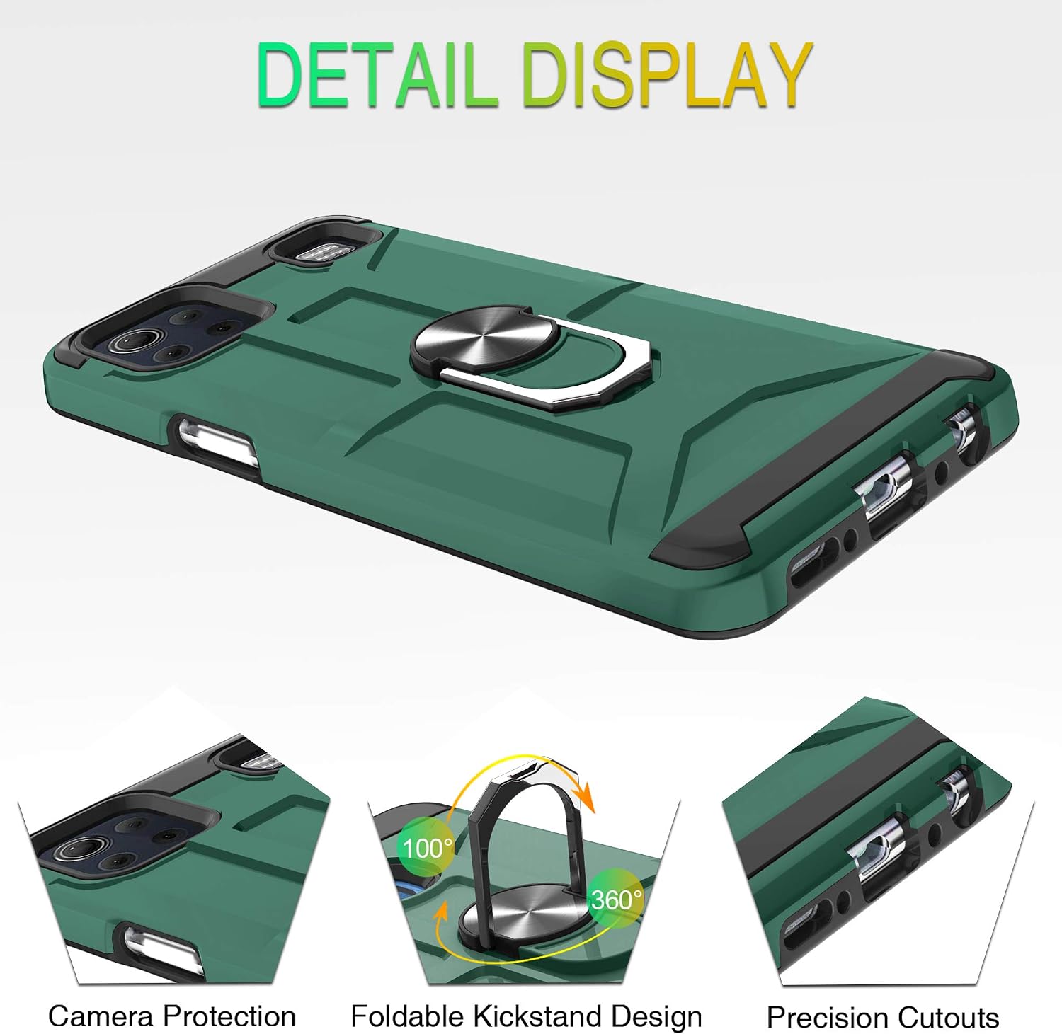 LG K92 5G Case, LG K92 5G Phone Case with HD Screen Protector, Atump 360°Rotation Ring Magnetic Kickstand PC + TPU Dual Layer Shock Absorption Protective Case for LG K92 5G, Midnight Green