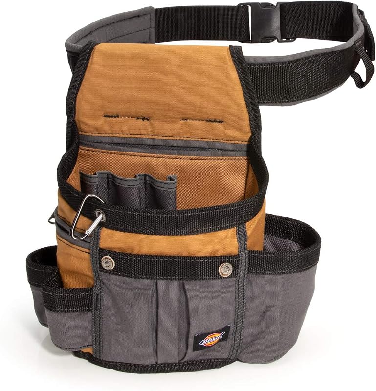 8-Pocket Padded Tool Belt/Utility Pouch, Adjustable 3-Inch Belt, Durable Canvas Construction, Tan/Grey