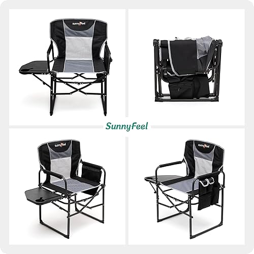 Miniatura 7 de SUNNYFEEL Silla de directores de campamento extra ancha para adultos, resistente, portátil, compacta, plegable, con mesa auxiliar para pesca, al