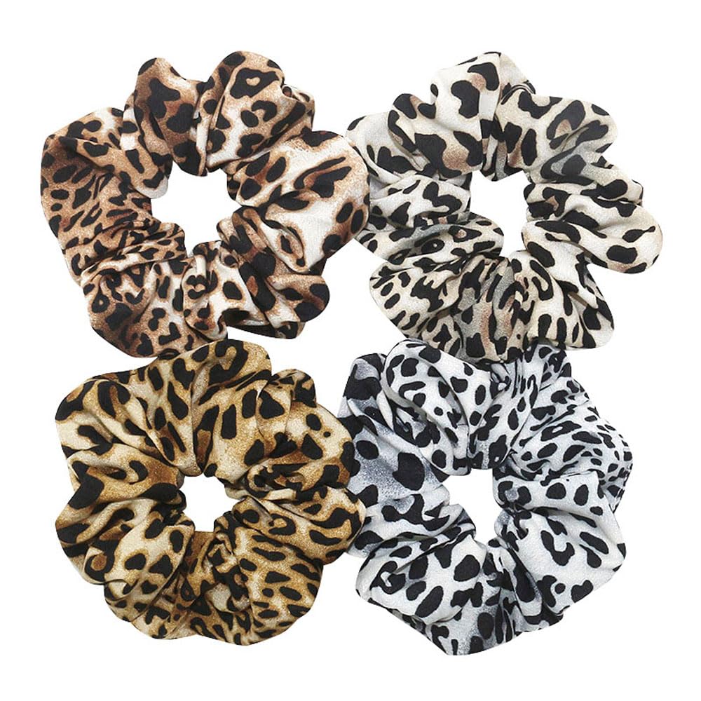 AMOR SPES 4PCS Leopard Print Hair Rope Hair Band Hair Tie for Women Girls Headband Hair Scrunchies Set Hair Accessories (D)