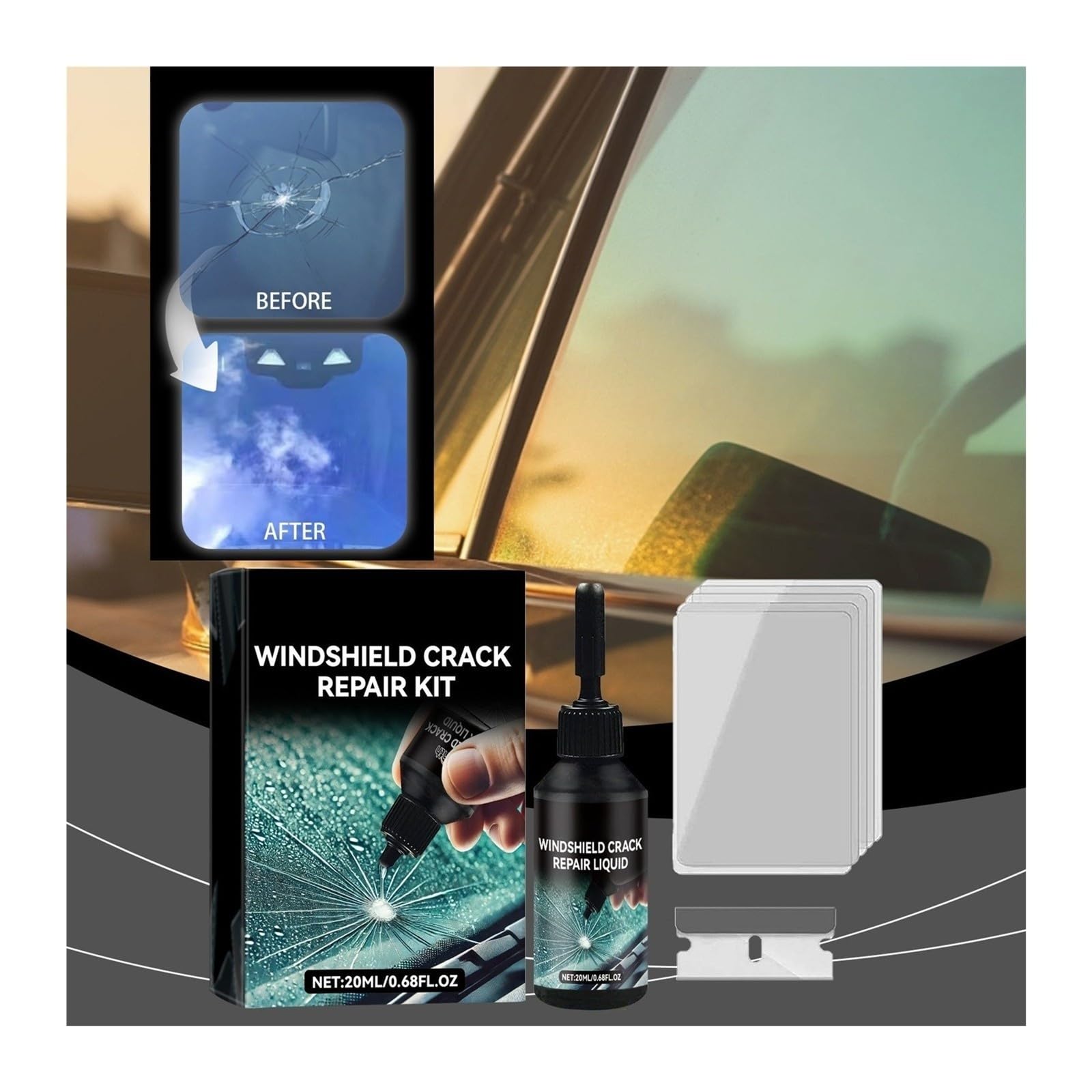 Universelles Auto-Windschutzscheiben-Reparaturset mit Nano-Flüssigkeit(5 Set 20ml)
