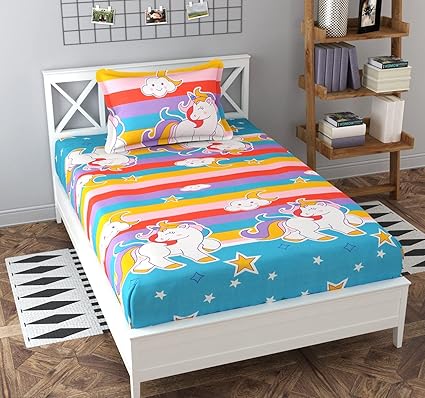 COMFORT LIFESTYLE |240 TC Soft Glace Cotton Cartoon Print Kids Bedsheet | Single Badsheet for Kids with One Pillow Covers (Bedsheet Size 60x90 Inches) ( Pillow Cover Size 18x28 Inches )-Pink