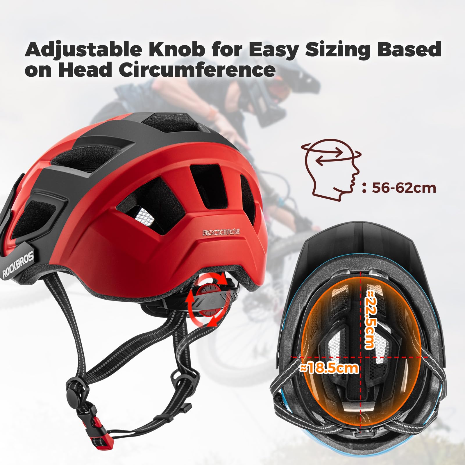 ROCKBROS Casco de Bicicleta, Casco de Seguridad Ciclismo Adulto para Hombre Mujer Transpirable para Bicicleta Carretera MTB Ajustable 58-62 cm