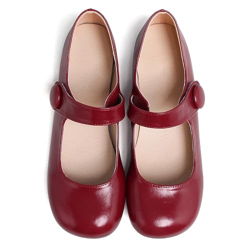 Dear Time Women's Round Toe Mary Jane Strap Flat Shoes, Cute Lolita Uniform Shoes, Soft Cushion Ballet Flats for Women - 10 - Red