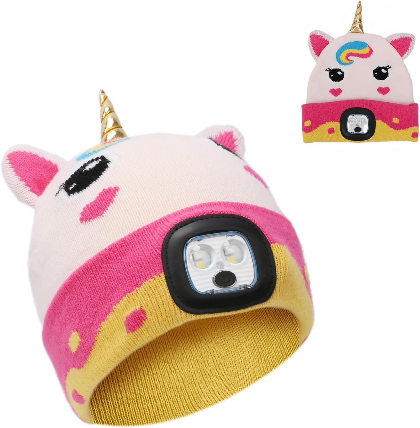 LOOPES LED Unicorn Lighted Beanie Hat,USB Winter Hat Rechargeable Running Hat Ultra Bright Unicorn Gifts for Kids Boys Girls Christmas Outdoor Sports Skiing Cycling Camping-3 Light Modes