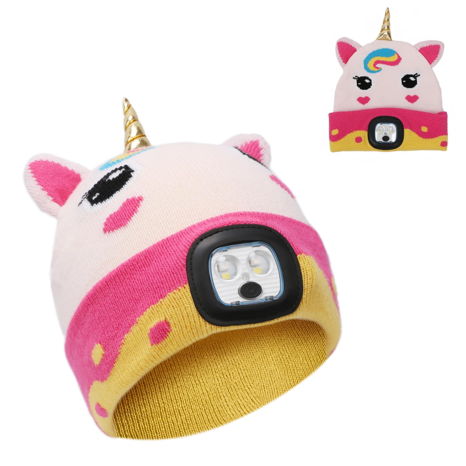 LED Unicorn Lighted Beanie Hat,USB Winter Hat Rechargeable Running Hat Ultra Bright Unicorn Gifts for Kids Boys Girls Christmas Outdoor Sports Skiing Cycling Camping-3 Light Modes