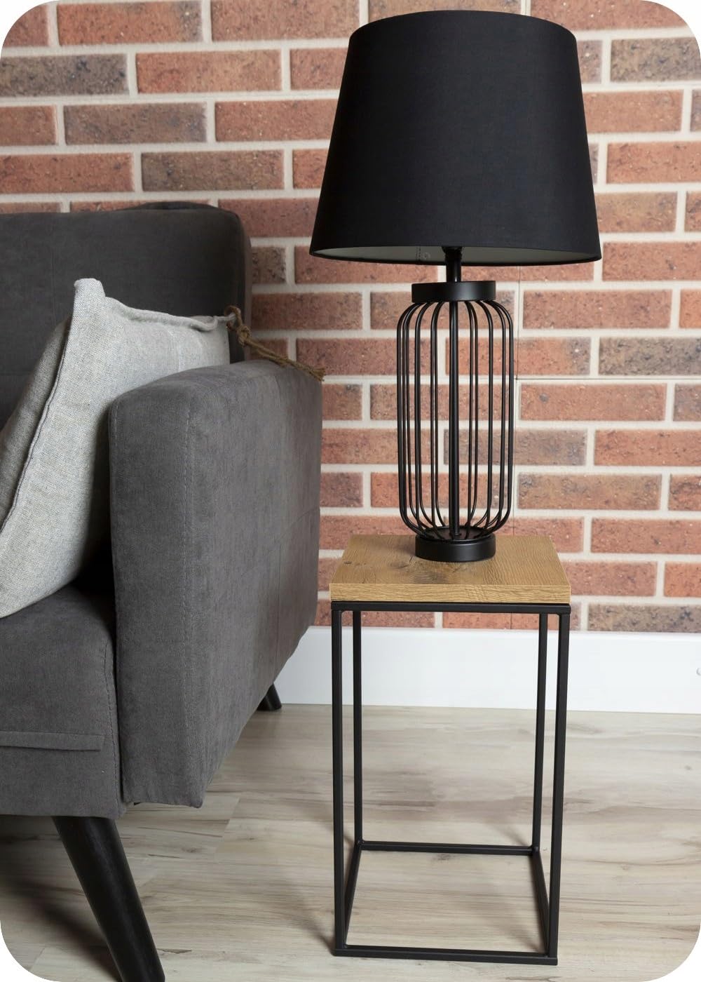 Pflanzenständer Metall 60 cm Hoch - Stabiler und Fester Blumenhocker im Loft Stil - Blumenständer mit Eiche Optik MDF-Platte für die Innendekoration