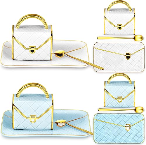 Zubebe Juego de taza de café con forma de bolso de mano, taza de cerámica con cuchara y platillo, 10 onzas10.5 fl oz, lindo diseño creativo, taza de