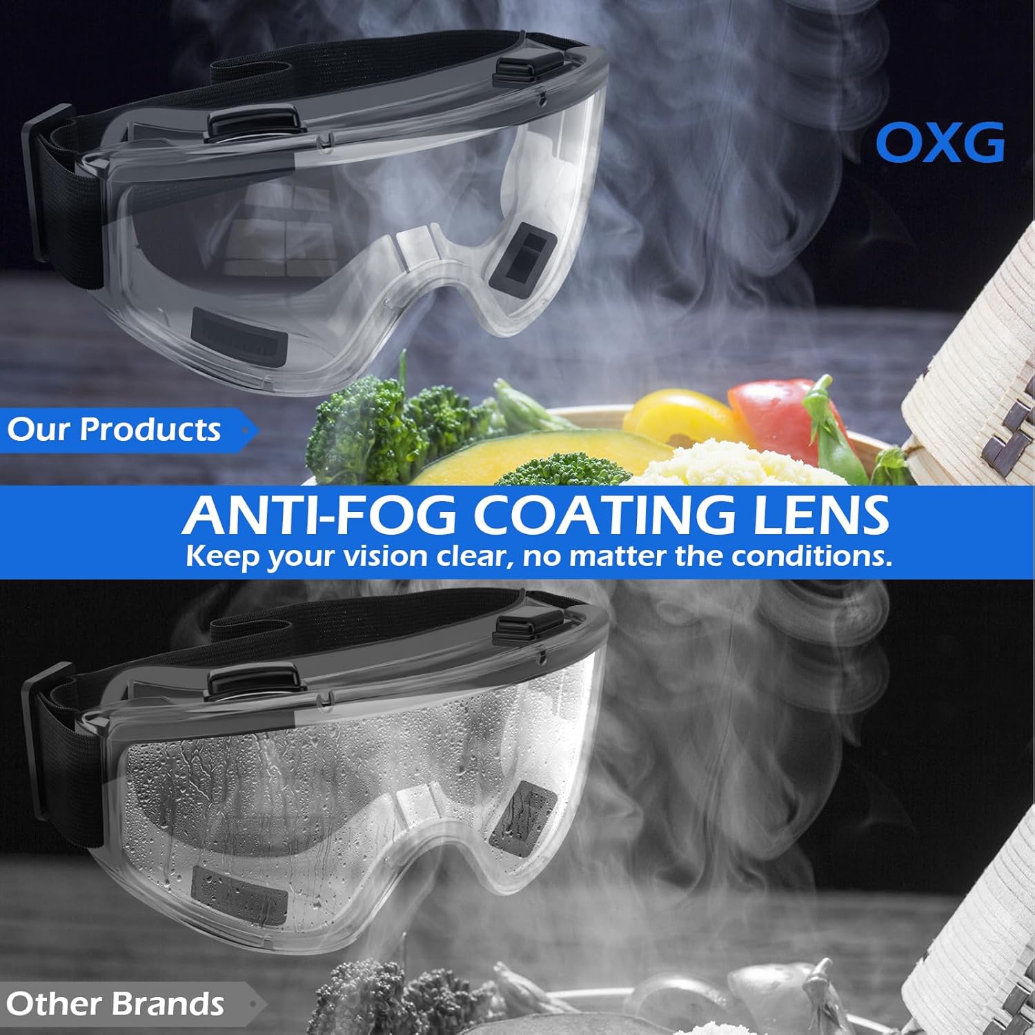 OXG Safety Goggles ANSI Z87.1 Glasses, Anti-Fog Protective Safety Glasses Lab Goggles Men Women Eye Protection Goggles
