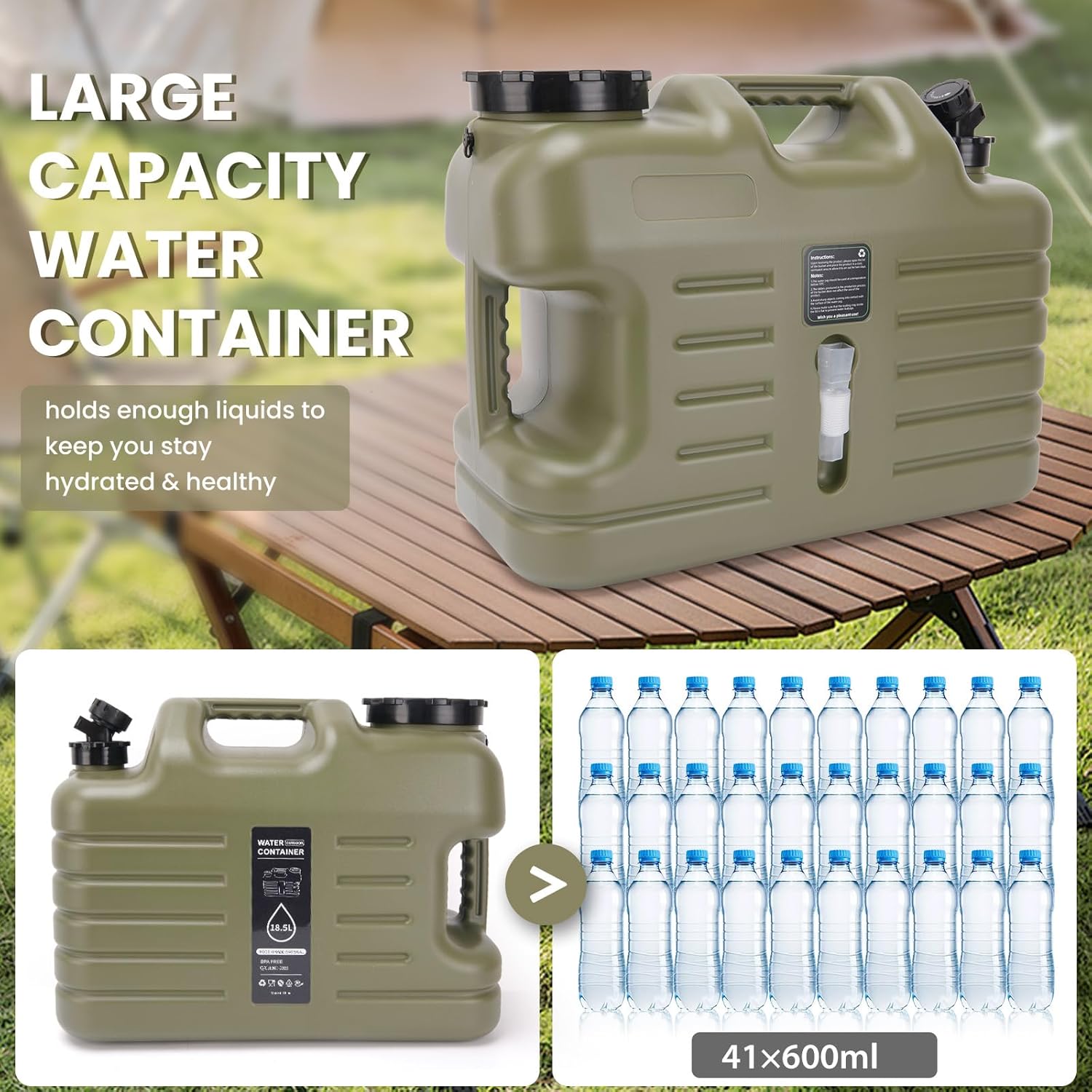 6.6 Gallon Camping Water Jug,Camping Water Container with Spigot,BPA Free, Large Capacity Water Tank,Leak-Proof Emergency Water Storage Containers for Outdoor Camping, Hiking, Picnic