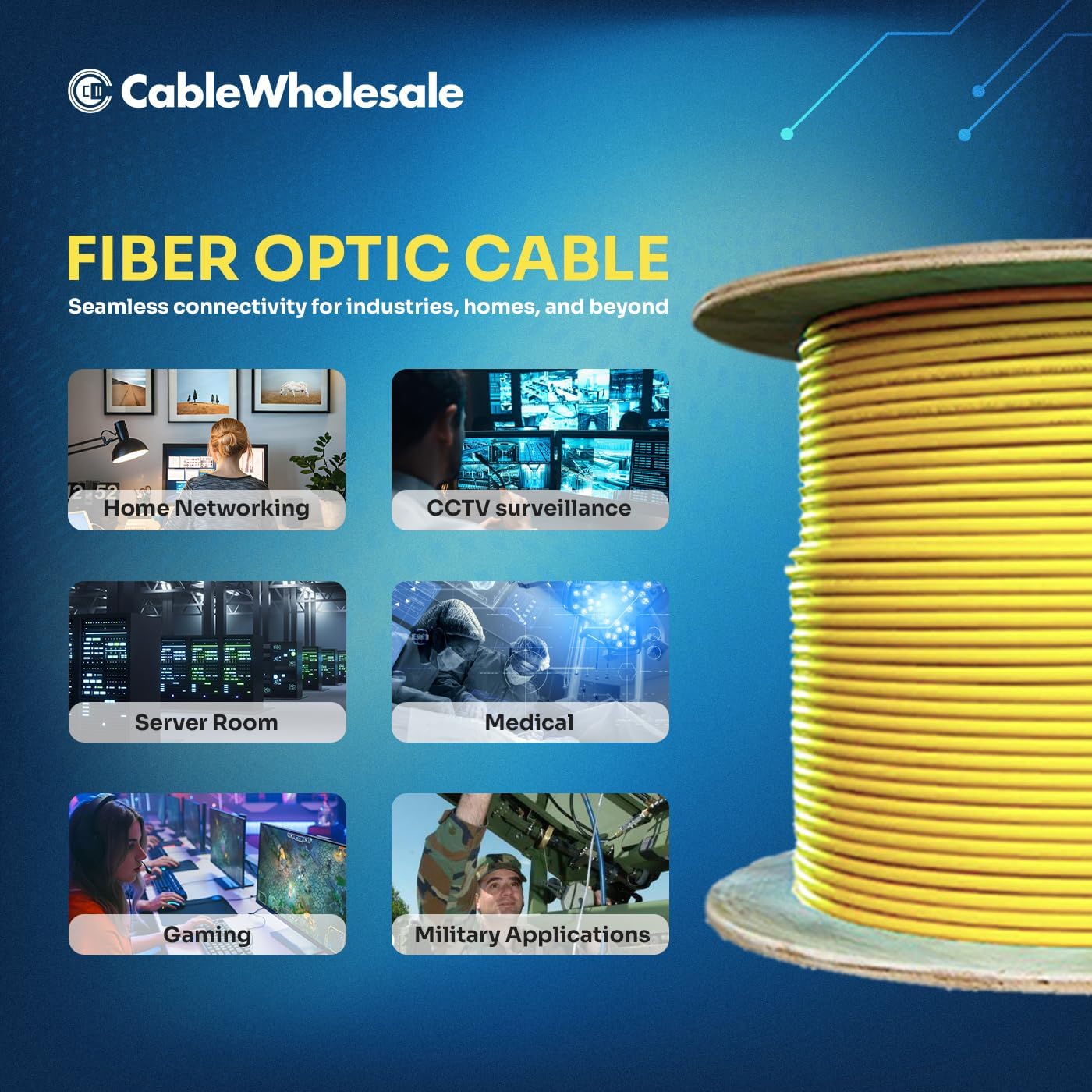 Plenum Singlemode Armored Fiber Optic Cable, 6-Strand, Corning Ultra OS2 9/125, Yellow, 500ft