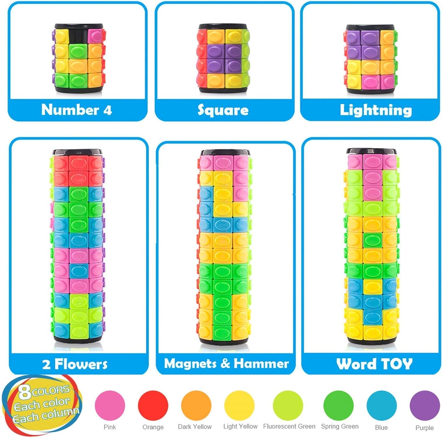 R.Y.TOYS Fidget Toy,Magic Cube Puzzle,Brain Teasers for Adults,Cylinder Rotate&Slide Logic Restless Hand Game,Trick Puzzle,Gift for Kids Child(8Colors:3Layers+4Layers+5Layers+12Layers)