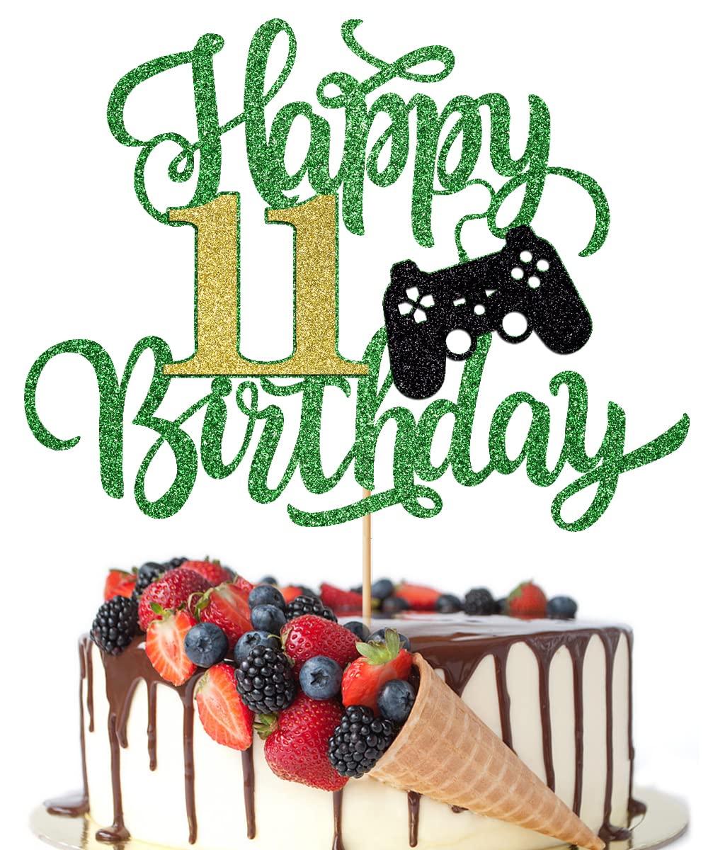 Glitter Black Video Game Theme Cake Topper - Happy 11th Birthday Decoration For Level-Up Parties - View #10