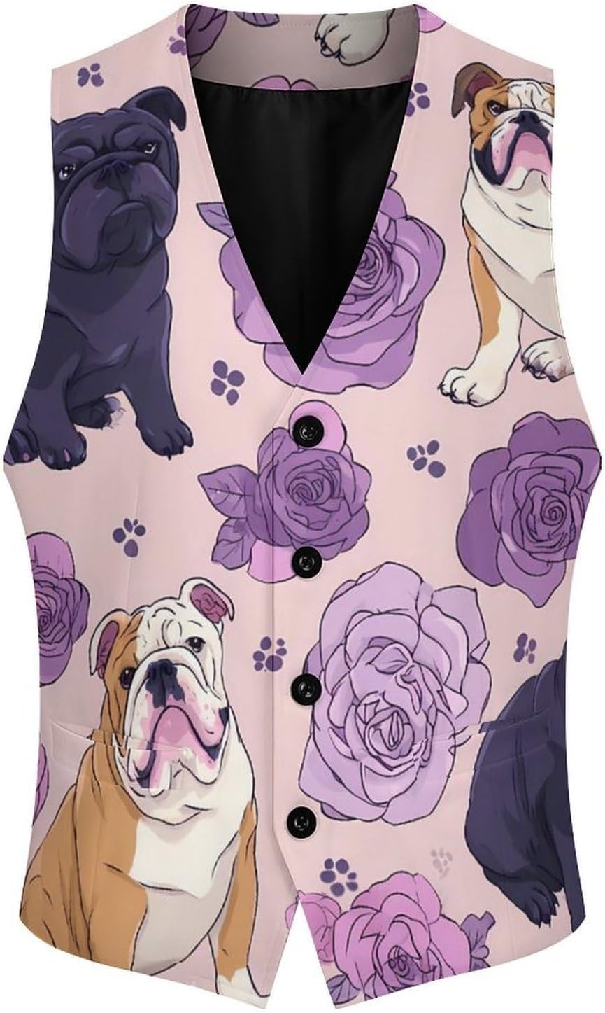 Bulldog Mens Suit Vest Casual Slim Fit Waistcoat for Business Wedding