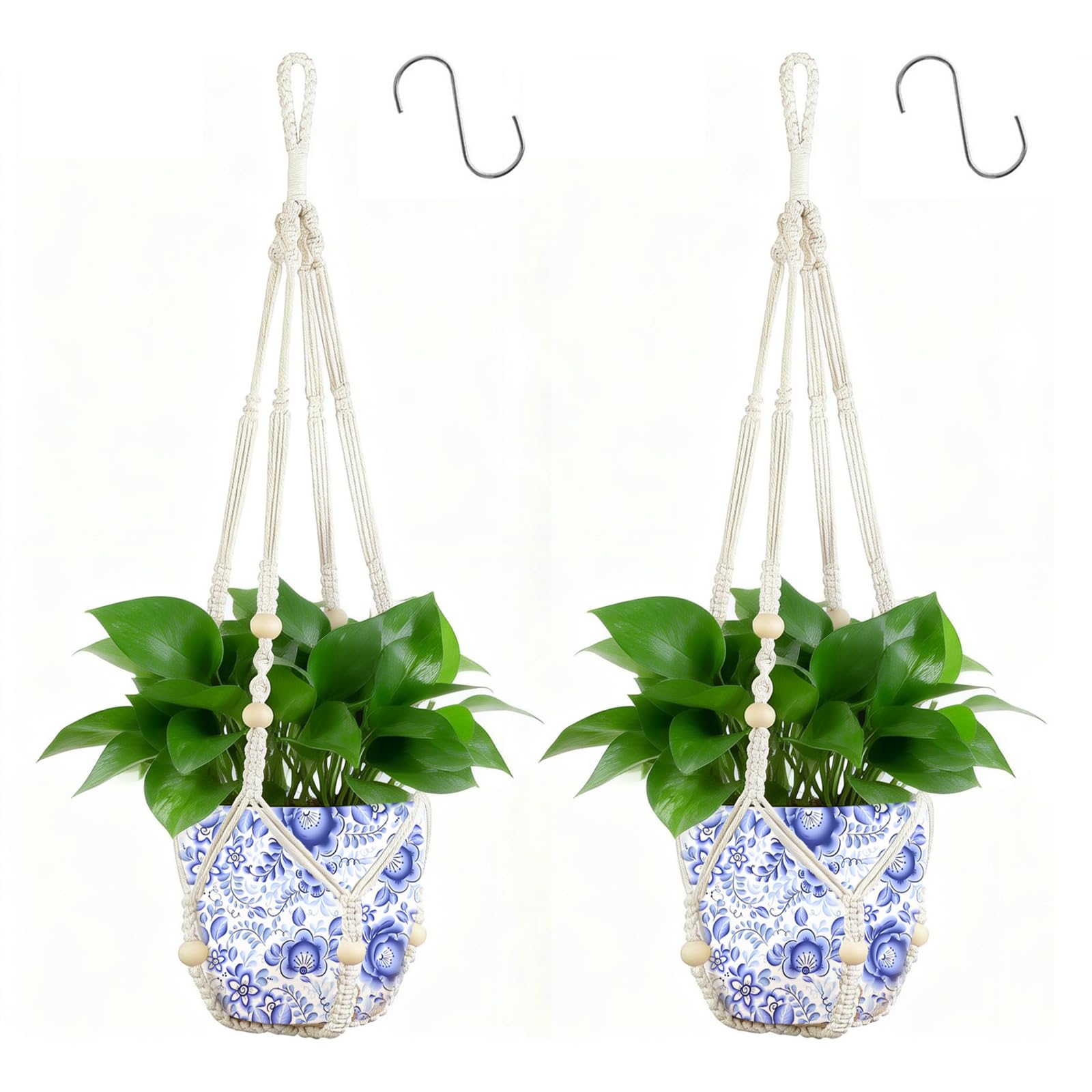 Apstaqeoo Macrame Plant Hanger Indoor Hanging Planter, 80CM, Ivory, Set of 2