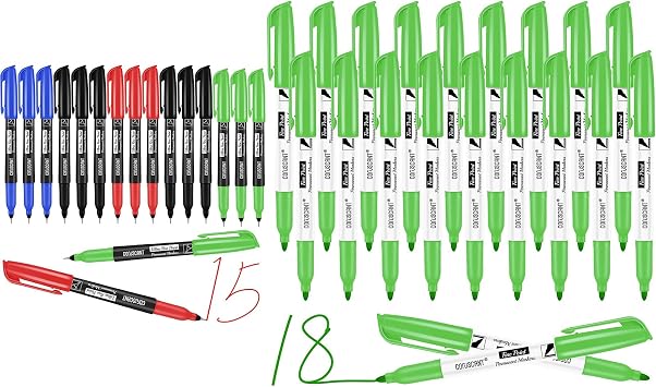 Assorted Colors Ultra Fine Markers and Green Permanent Marker Fine Point