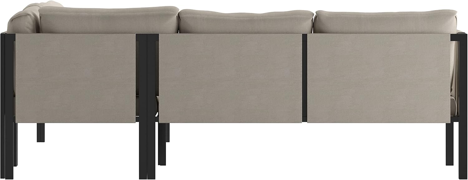 Flash Furniture Lea Indoor/Outdoor Sectional with Cushions - Modern Steel Framed Chair with Dual Storage Pockets, Black with Beige Cushions