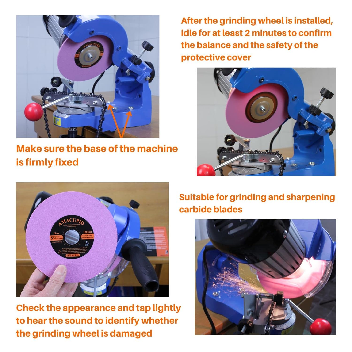Chainsaw Sharpener Grinding Wheel, Chrome Oxide Abrasive. for Universal Saw Chain Sharpeners. Sharpening Chainsaw Teeth on High Speed Steel etc.. 1/8 inch Thickness, 5-3/4 inch Diameter