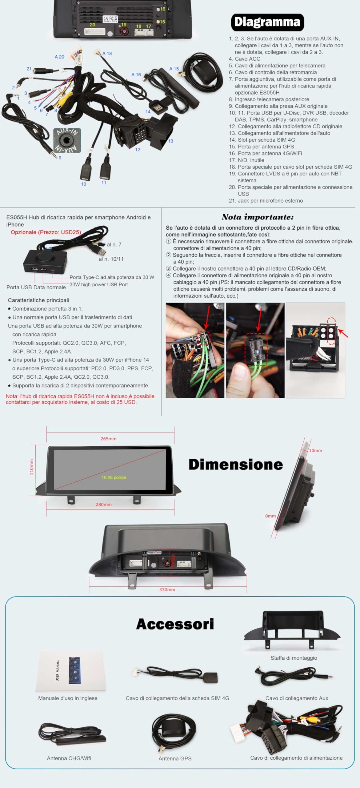 Erisin Qualcomm 10.25" CarPlay Android 16 Display Monitor Upgrade Autoradio GPS Navigatore per BMW Serie 3 F30 F31 F34 Serie 4 F32 F33 F36 M3 M4 NBT Supporta Schermo IPS BT DAB+ WiFi 8-Core 4GB+64GB