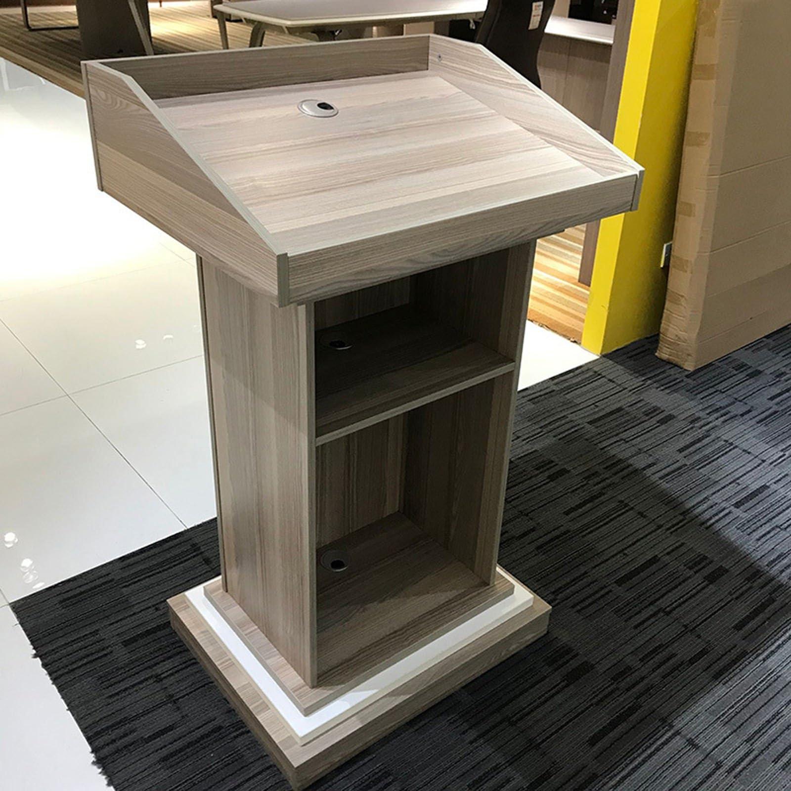 Pupitre de Conférence en Bois, Podium Debout avec Espace de Rangement et Trou pour Câble Pupitre de Conférence pour Église, Bureau, École(Natural)