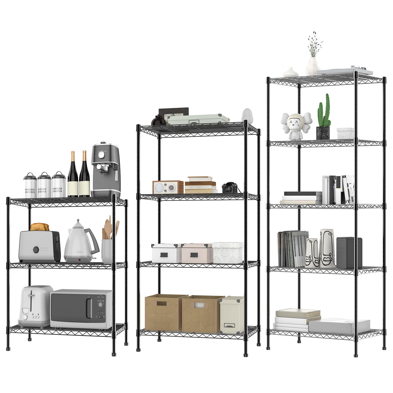 Yiyai Heavy Duty 5-Tier Shelving Unit with Height Adjustable Shelves & Levelling Feet, 60cm W x 35 cm D x 150 cm H Steel Standing Shelf Organiser for Hallway, Bathroom, Living Room, Balcony, Kitchen