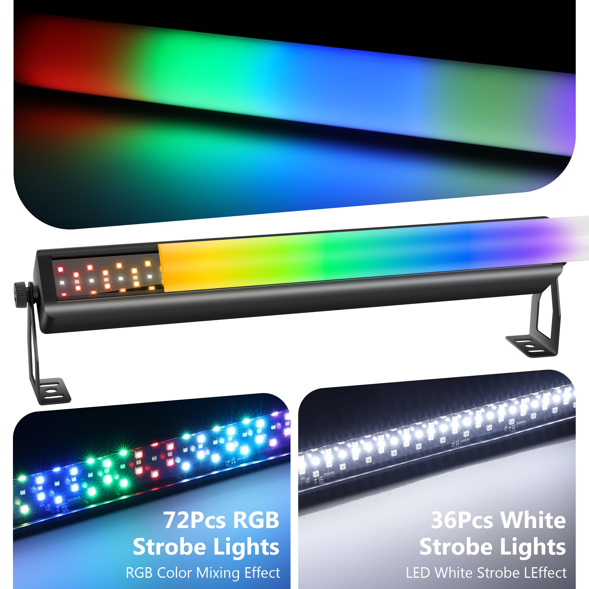Barra de luces LED para escenario, 40 W, 108 LED RGB+W, DMX, barra de luces con cubierta desmontable, 2 en 1, píxeles y efectos de iluminación estroboscópica por control remoto DMX512